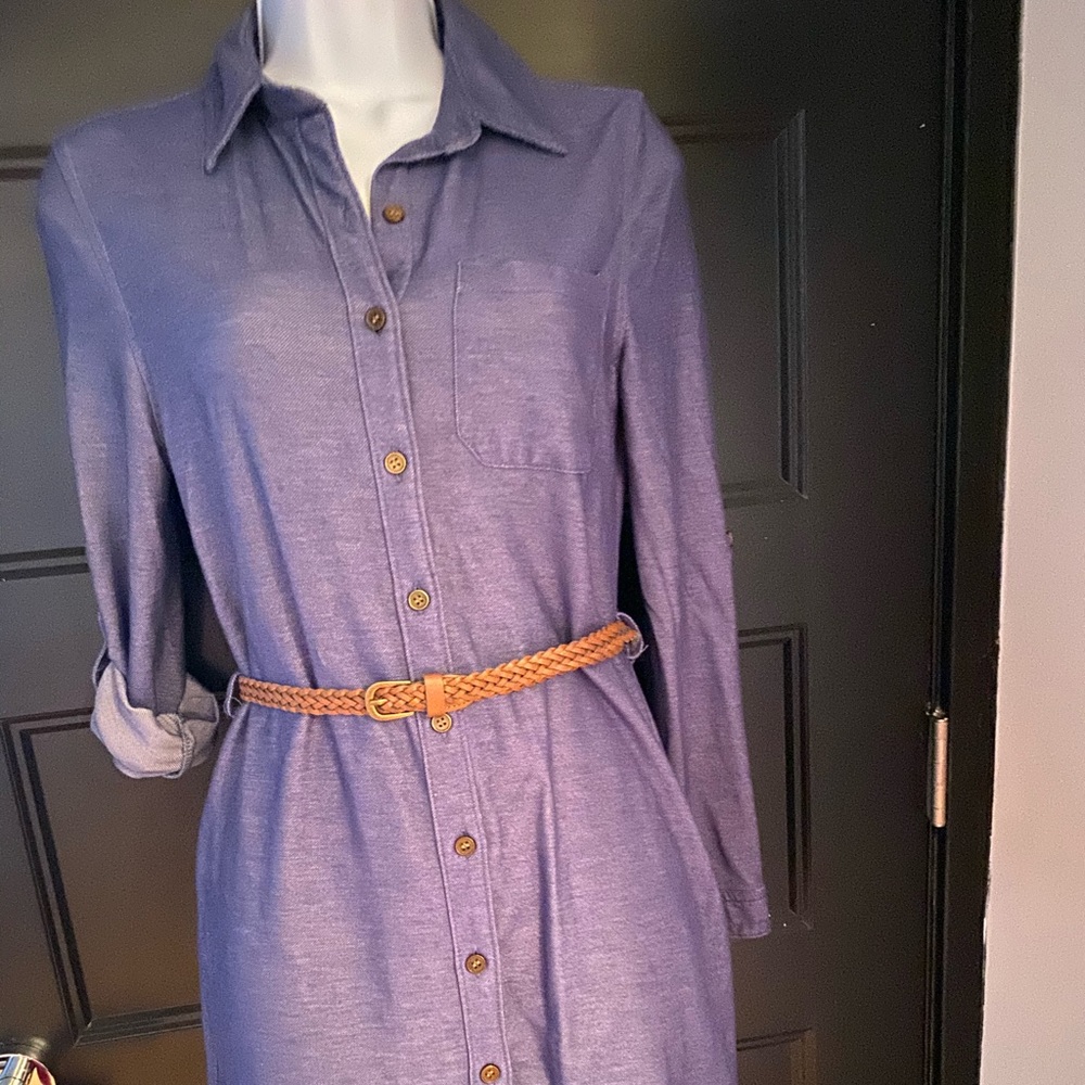 Blue-denim mini dress with braided belt